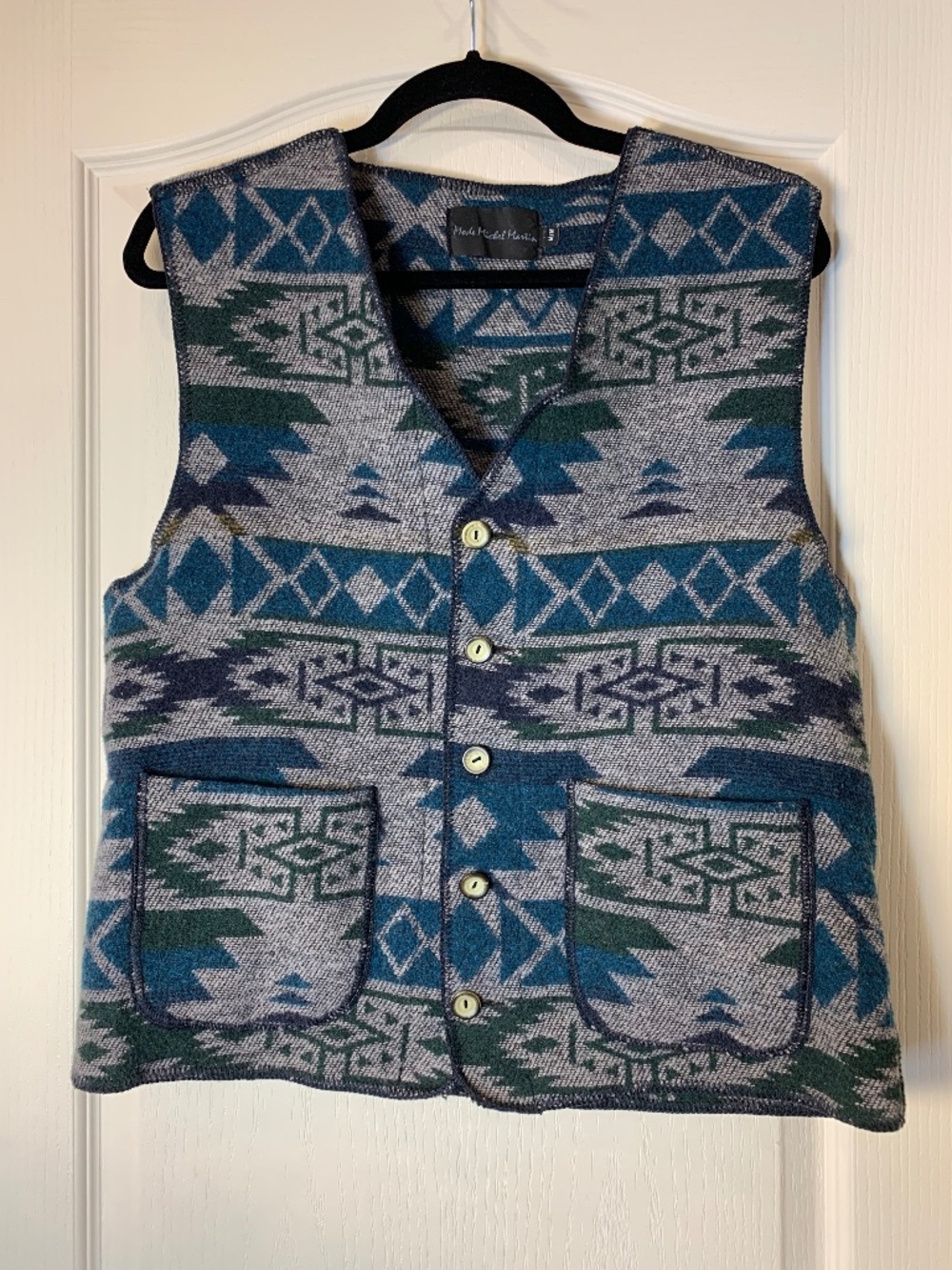 Vintage 90s Southwestern Wool Blend Vest Made Canada M Unisex Grandpacore Grey